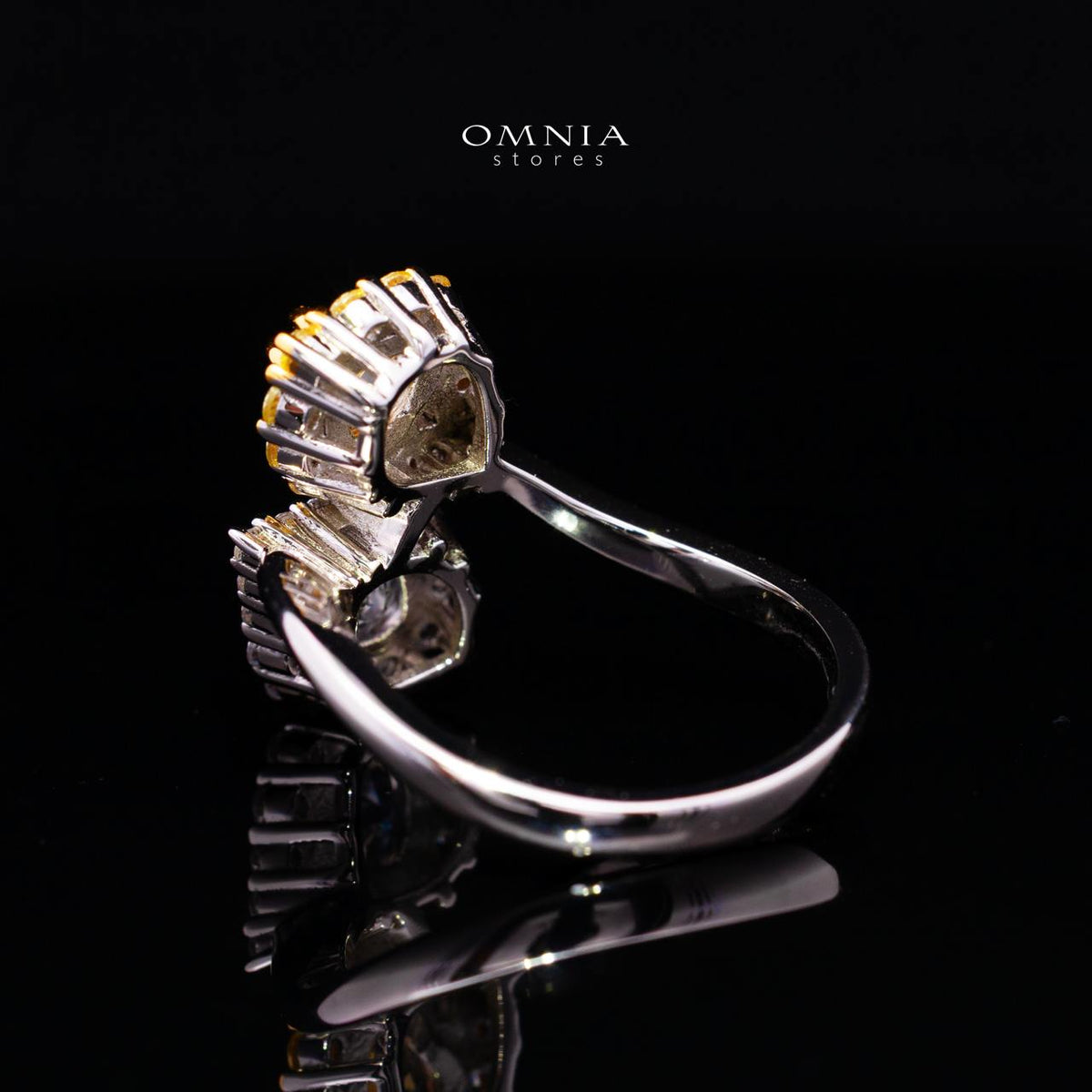 Stefanie Yellow and White Pear-Cut Ring in 925 Silver with Premium Simulated Diamonds