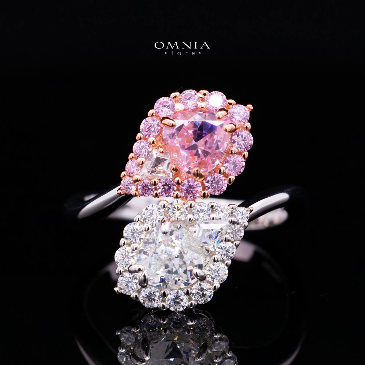 Stefanie Pink and White Pear-Cut Ring in 925 Silver with Premium Simulated Diamonds