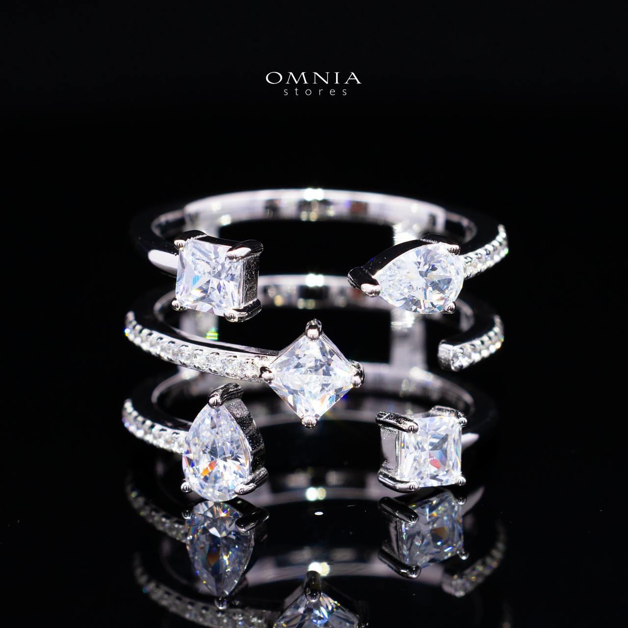 Kareenah White Open Cuff Ring in 925 Silver with Premium Simulated Diamonds