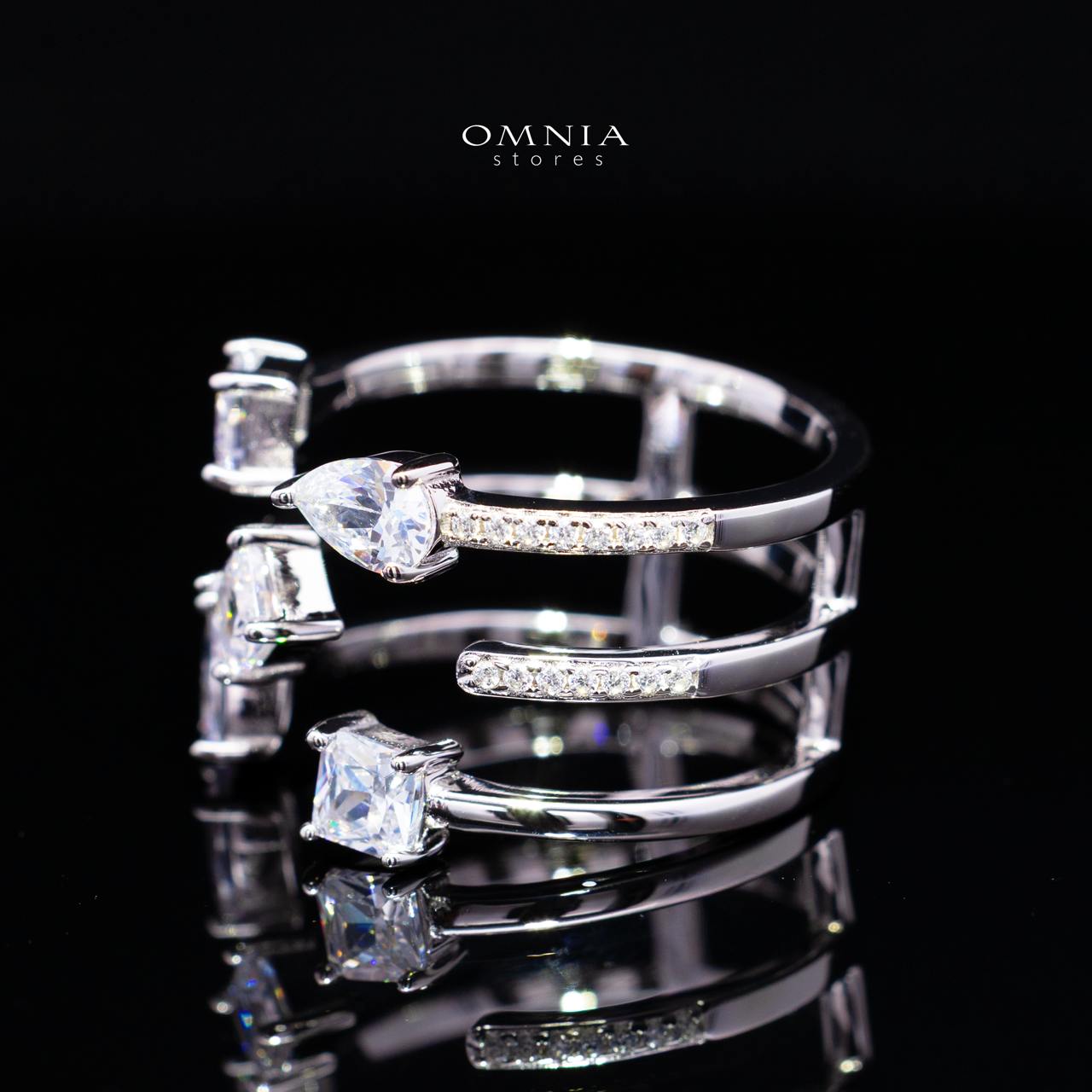 Kareenah White Open Cuff Ring in 925 Silver with Premium Simulated Diamonds