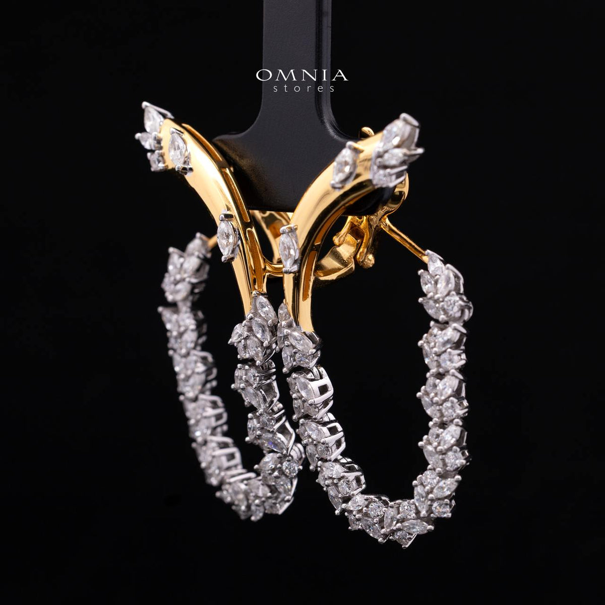Julienne Golden Floral Hoop Clip-On Earrings in 925 Silver with Premium Simulated Diamonds