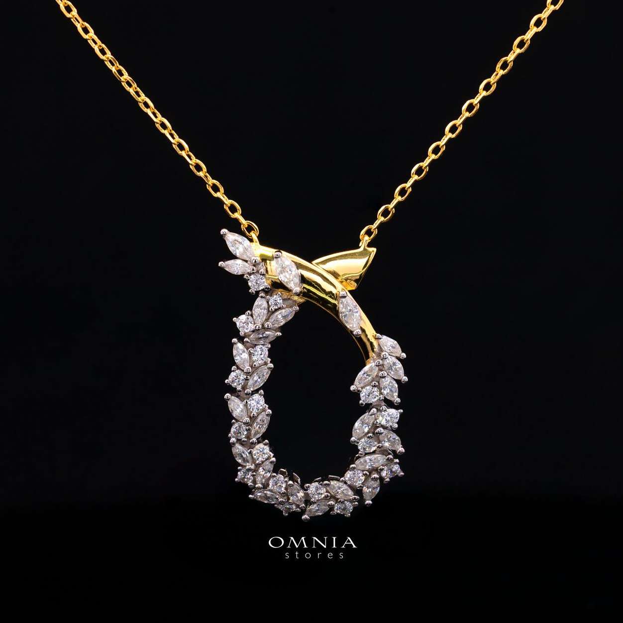 Julienne Golden Floral Necklace in 925 Silver with Premium Simulated Diamonds