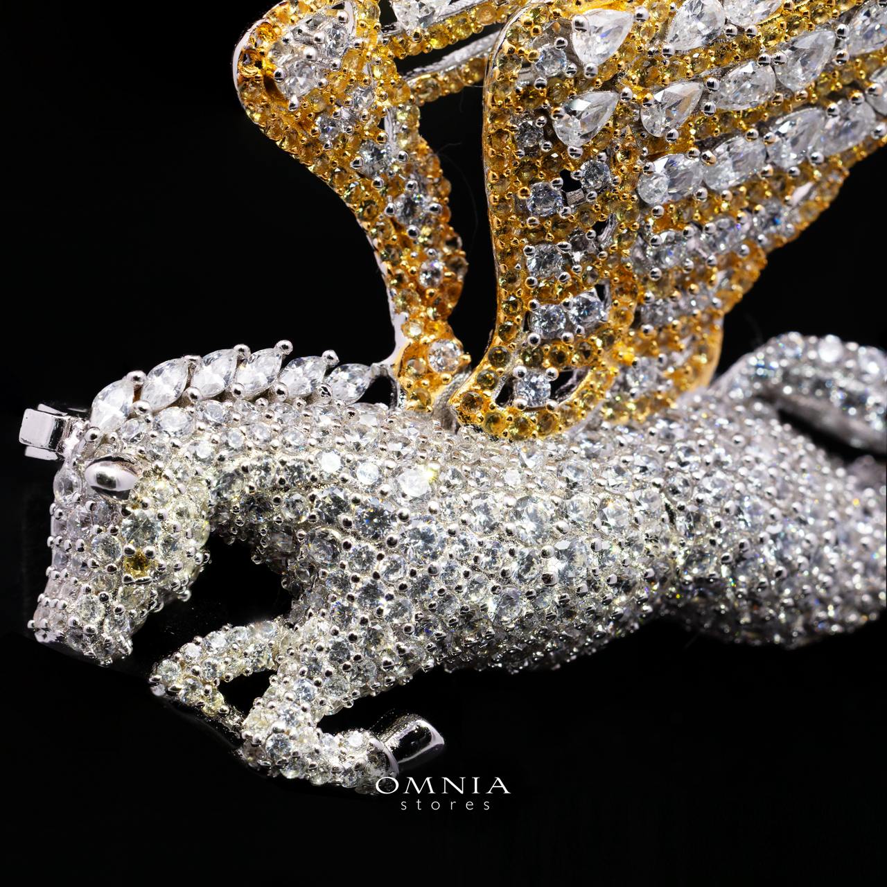 Arisha Pegasus Brooch Premium Simulated Diamonds in 925 Sterling Silver