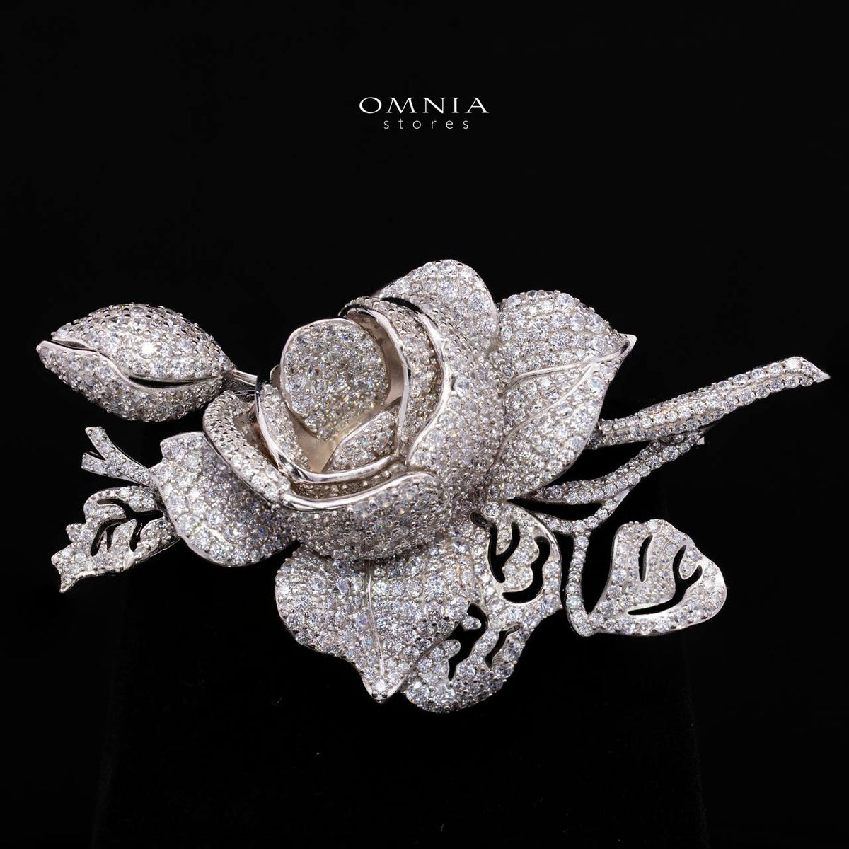 Rosethine Brooch with High-Quality Premium Simulated Diamonds in 925 Sterling Silver