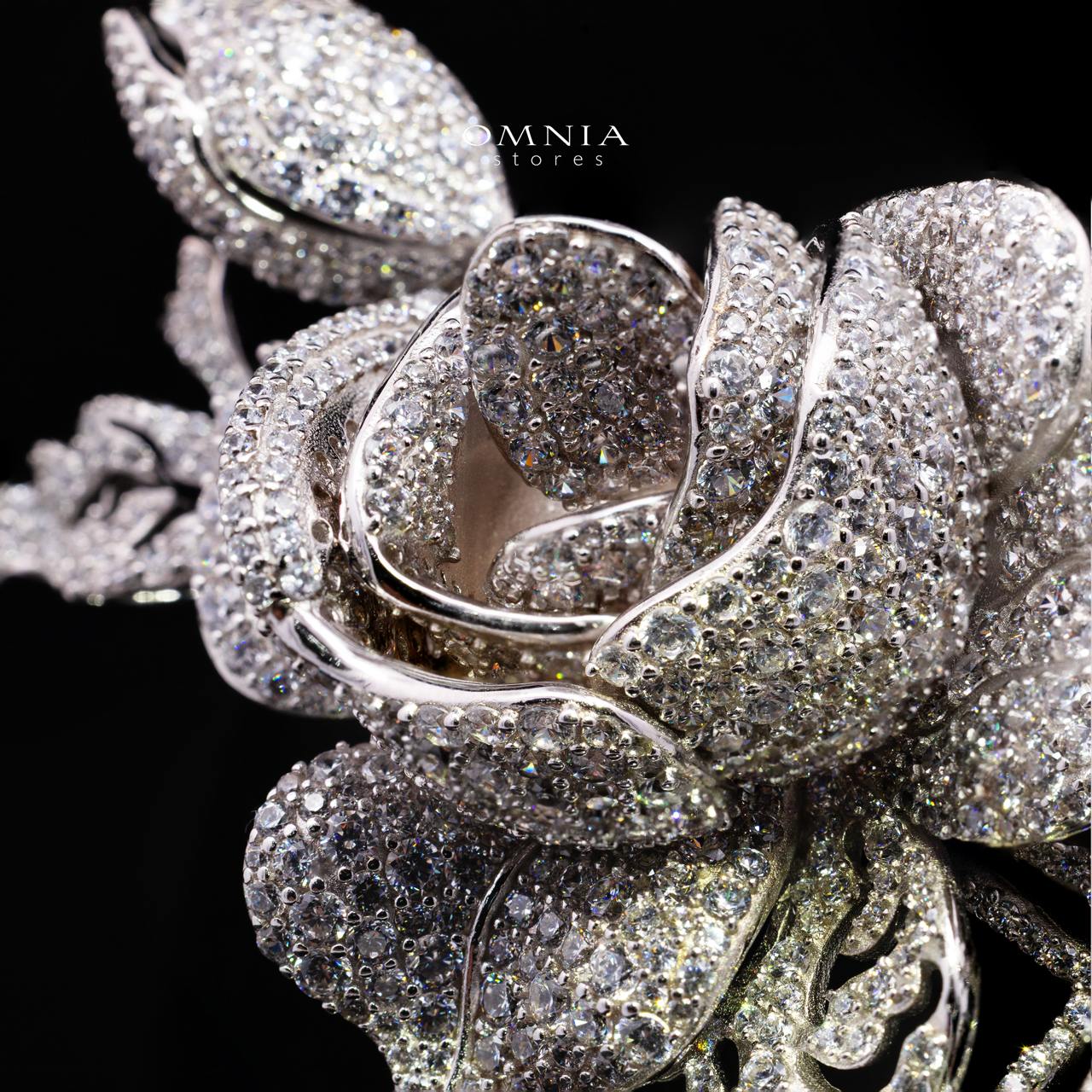 Rosethine Brooch with High-Quality Premium Simulated Diamonds in 925 Sterling Silver