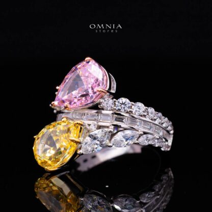 Marielle Pink and Yellow Pear-Cut Ring in 925 Silver with Premium Simulated Diamond
