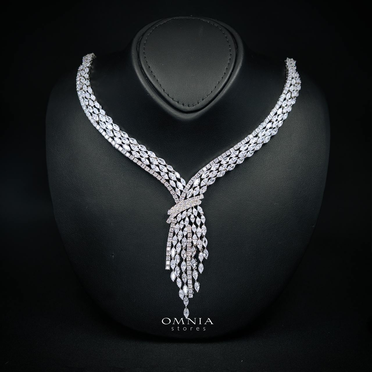 Omnia Fatma White Luxury Bridal Full Set in High Quality Zircon Stone in Rhodium Plated