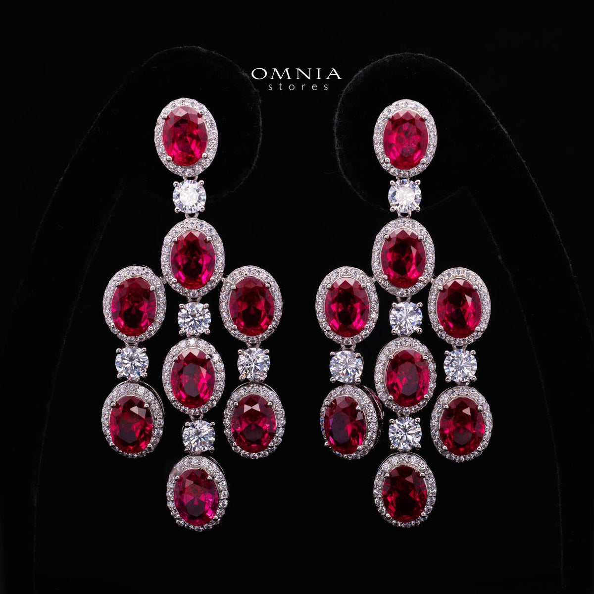 Olyssia Red Drop Earrings with High-Quality Premium Simulated Diamonds in 925 Sterling Silver