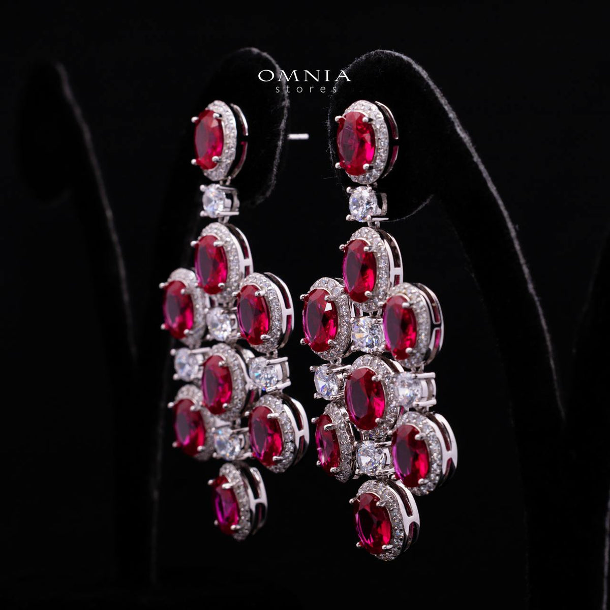 Olyssia Red Drop Earrings with High-Quality Premium Simulated Diamonds in 925 Sterling Silver
