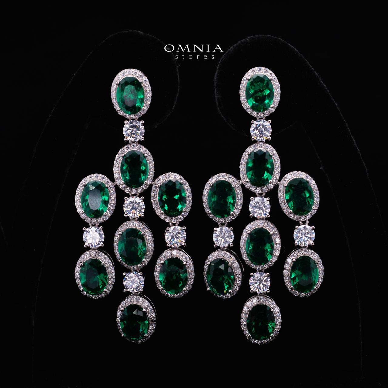 Olyssia Green Drop Earrings with High-Quality Premium Simulated Diamonds in 925 Sterling Silver