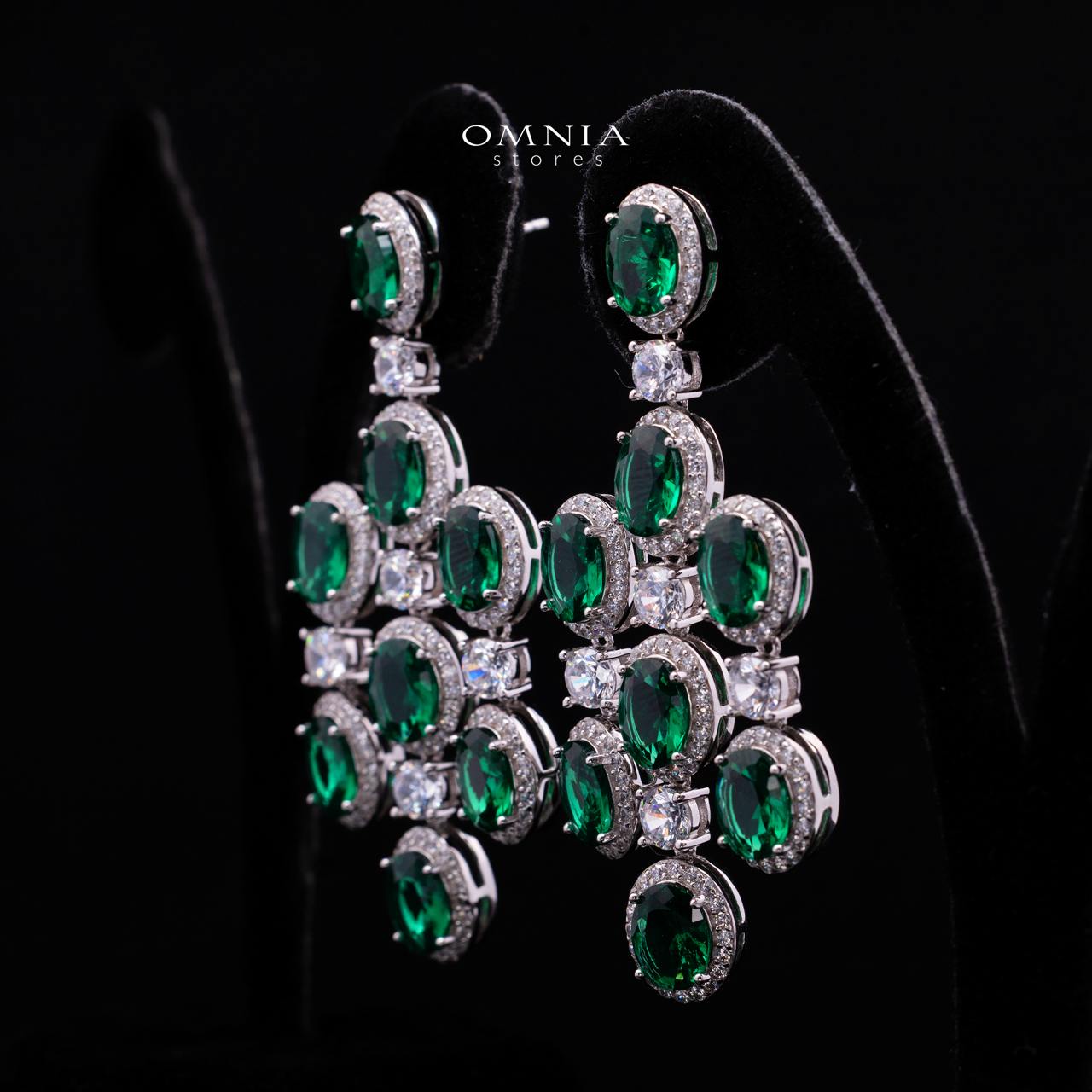 Olyssia Green Drop Earrings with High-Quality Premium Simulated Diamonds in 925 Sterling Silver