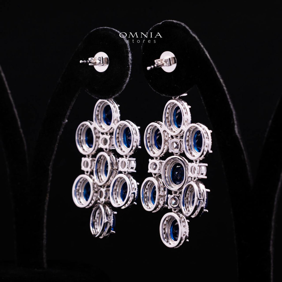 Olyssia Blue Drop Earrings with High-Quality Premium Simulated Diamonds in 925 Sterling Silver