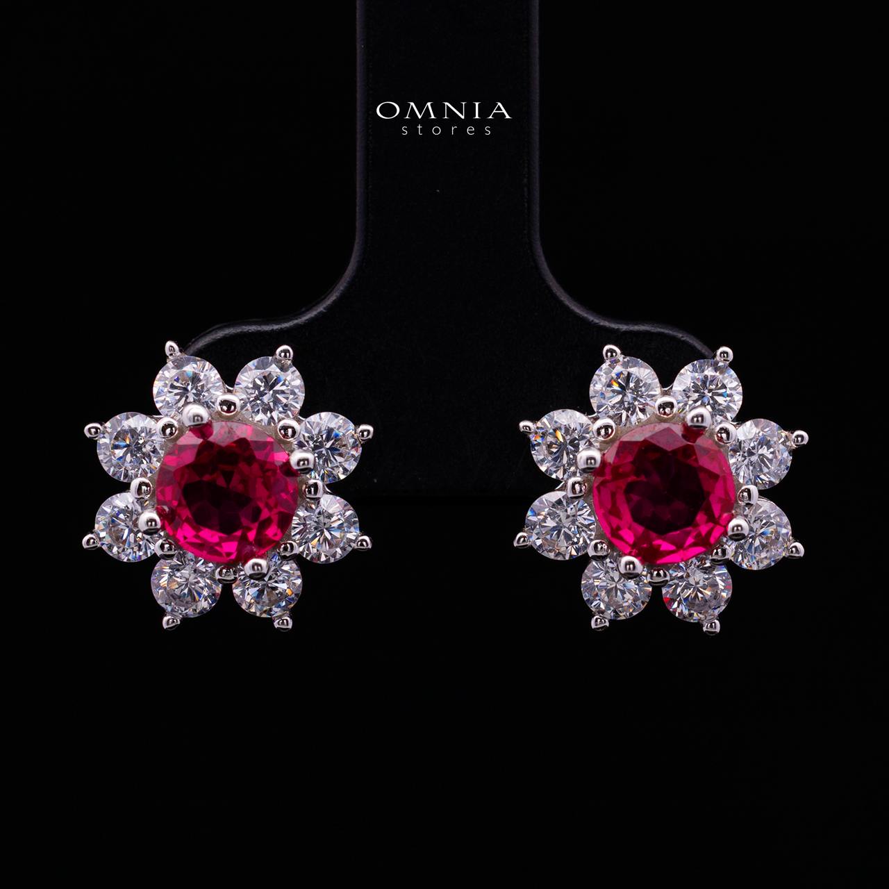 Talyra Red Flower Earrings with High-Quality Premium Simulated Diamonds in 925 Sterling Silver