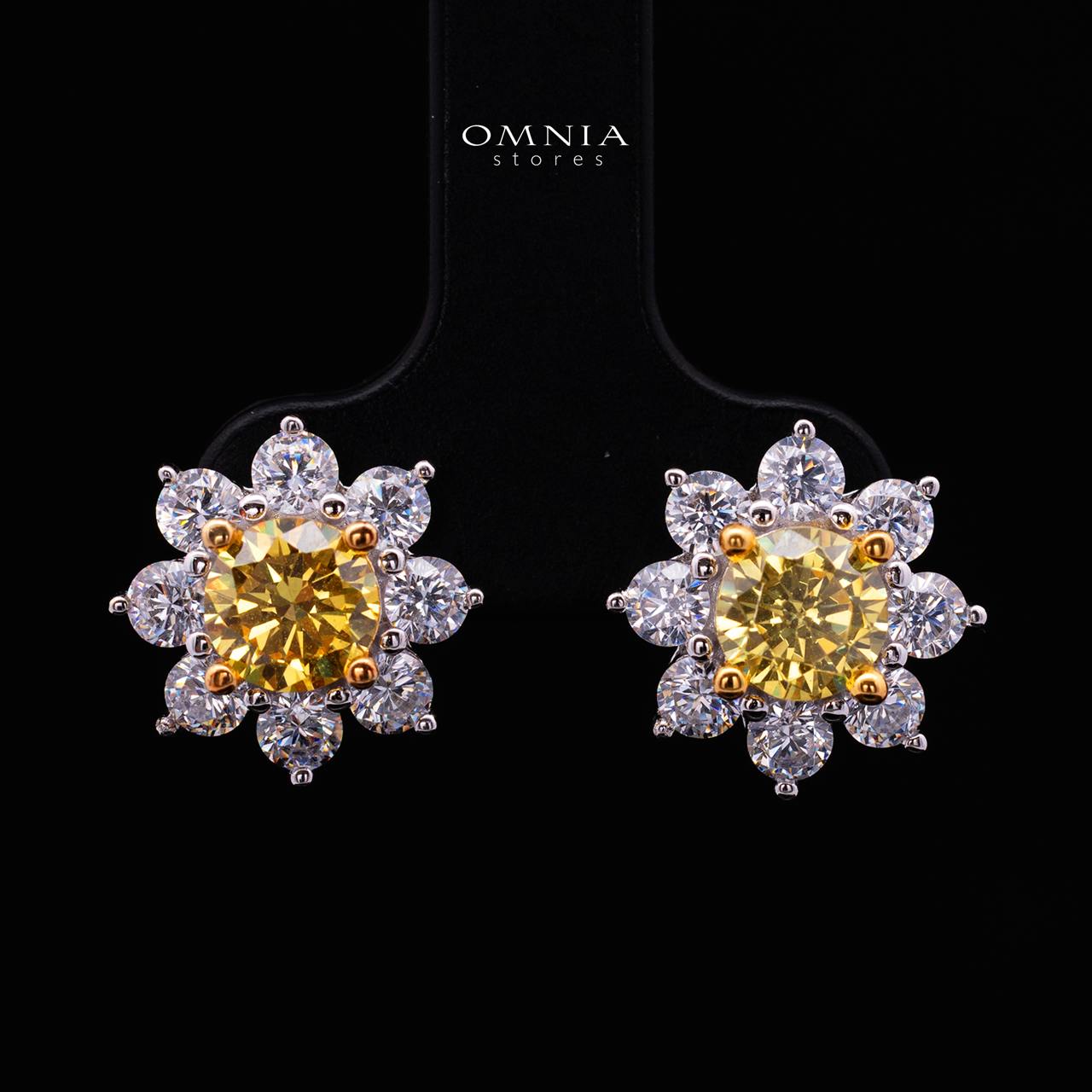Talyra Yellow Flower Earrings with High-Quality Premium Simulated Diamonds in 925 Sterling Silver