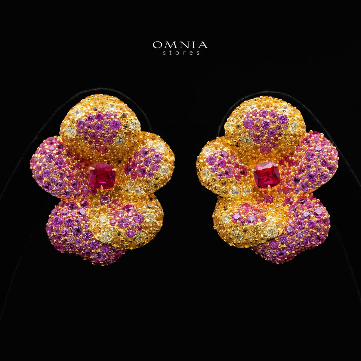 Atiya Multicolor Floral Clip Earrings 925 Sterling Silver | Premium Multi-Tone Simulated Diamonds