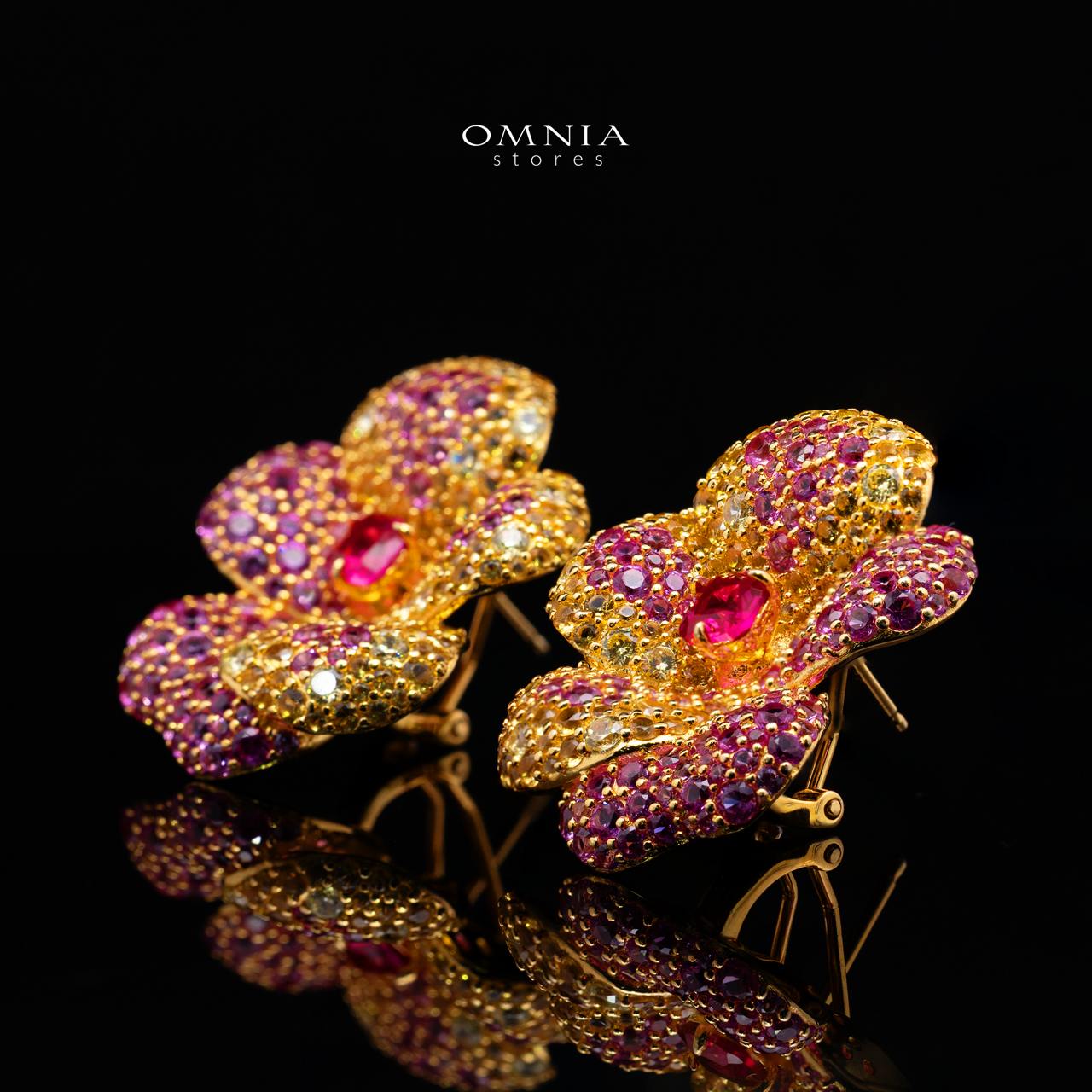 Atiya Multicolor Floral Clip Earrings 925 Sterling Silver | Premium Multi-Tone Simulated Diamonds