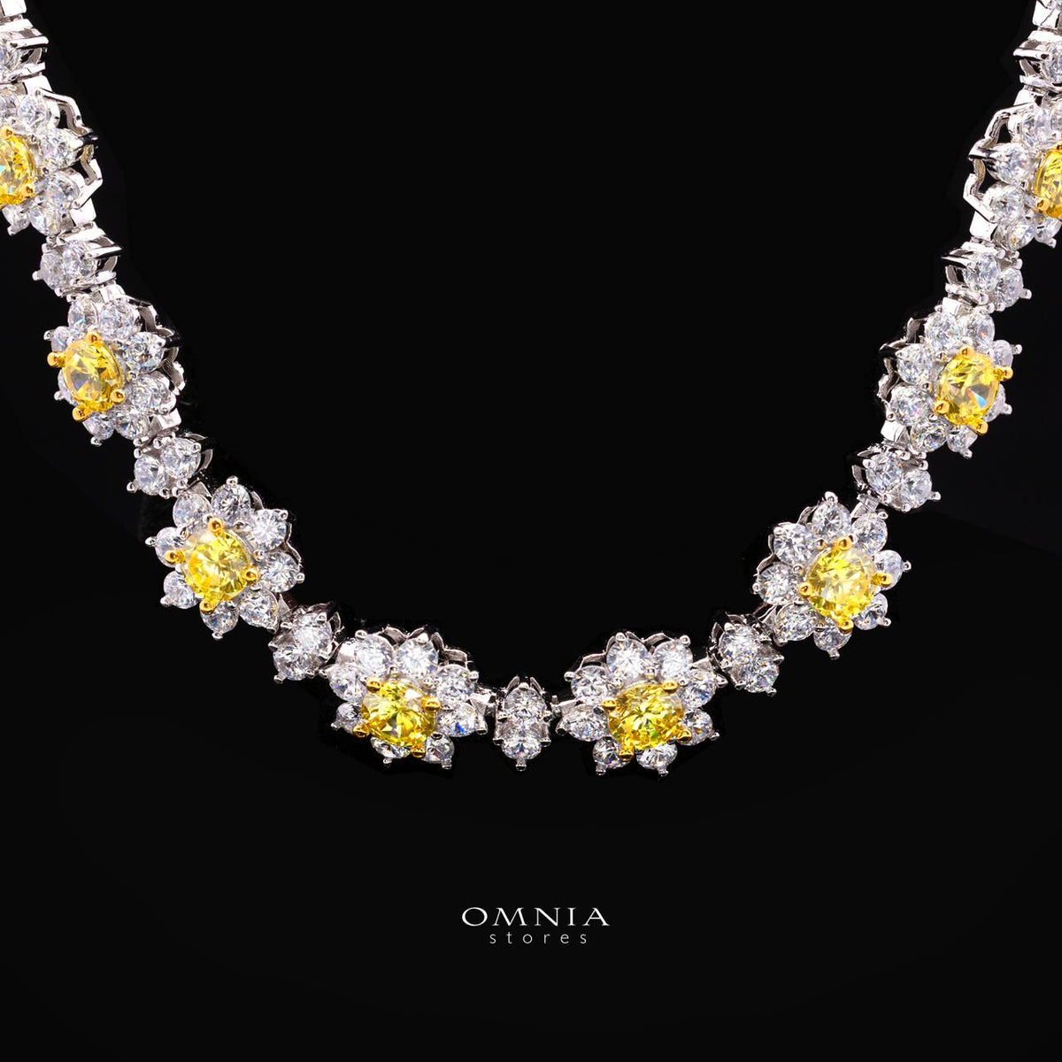 Talyra Yellow Flower Necklace with High-Quality Premium Simulated Diamonds in 925 Sterling Silver