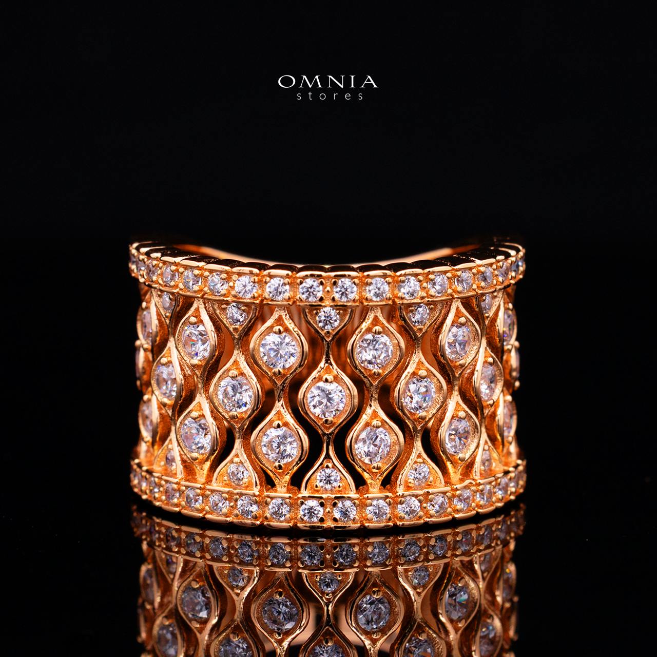 Novaria Gold Ring with High-Quality Premium Simulated Diamonds in 925 Sterling Silver
