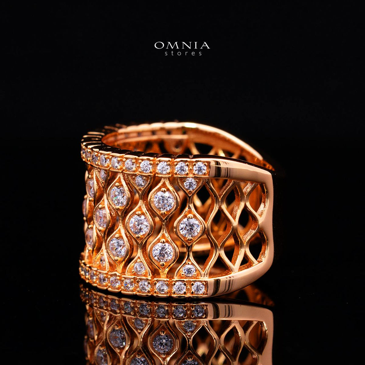 Novaria Gold Ring with High-Quality Premium Simulated Diamonds in 925 Sterling Silver