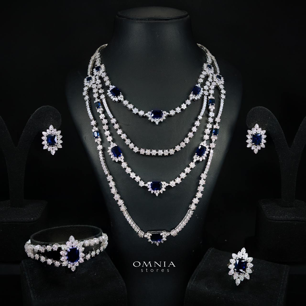 Blair Blue Luxury Bridal Full Set in High Quality Simulated Diamonds