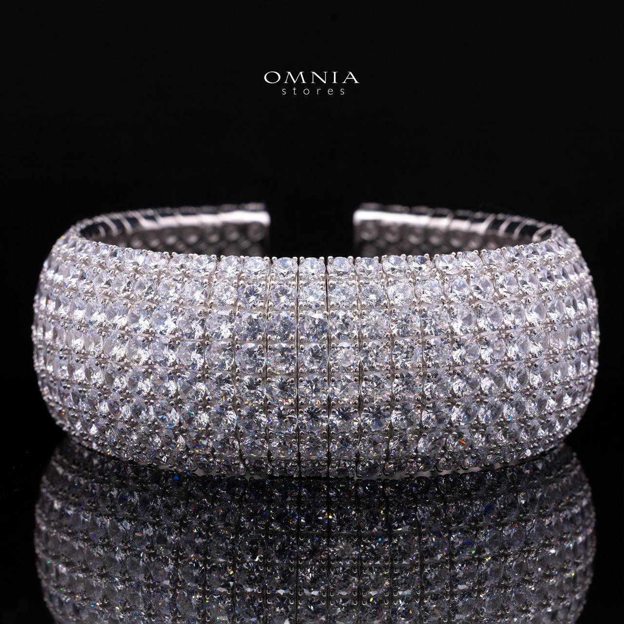 Maelynn Wide Cuff Bangle with Premium Simulated Diamonds and Certificate in 925 Sterling Silver