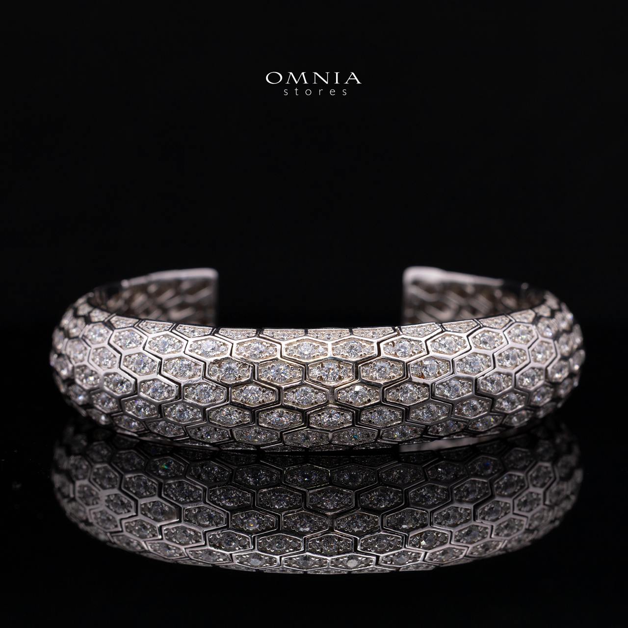 Novalie Honeycomb Geometric Bangle with Premium Simulated Diamonds and Certificate in 925 Sterling Silver