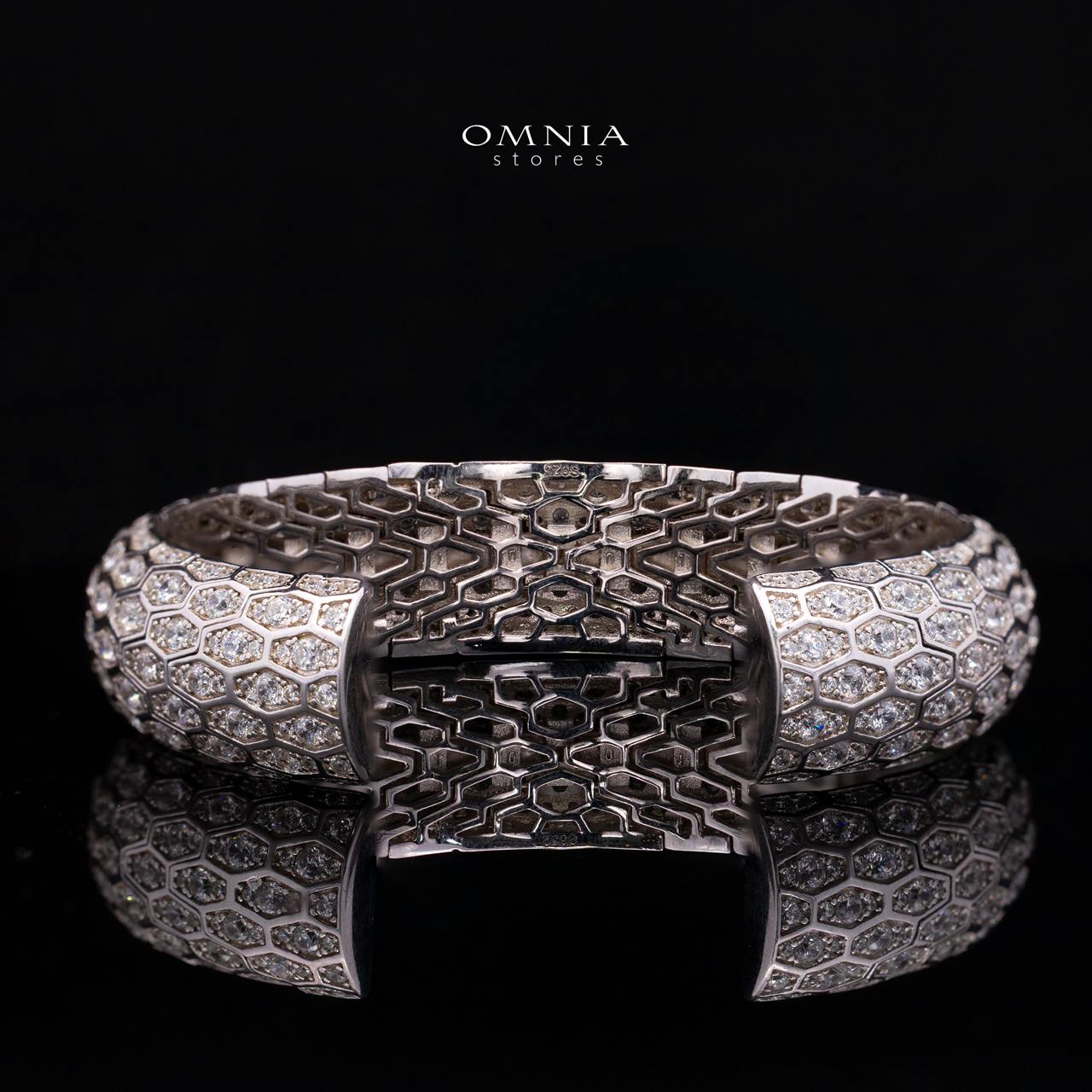 Novalie Honeycomb Geometric Bangle with Premium Simulated Diamonds and Certificate in 925 Sterling Silver