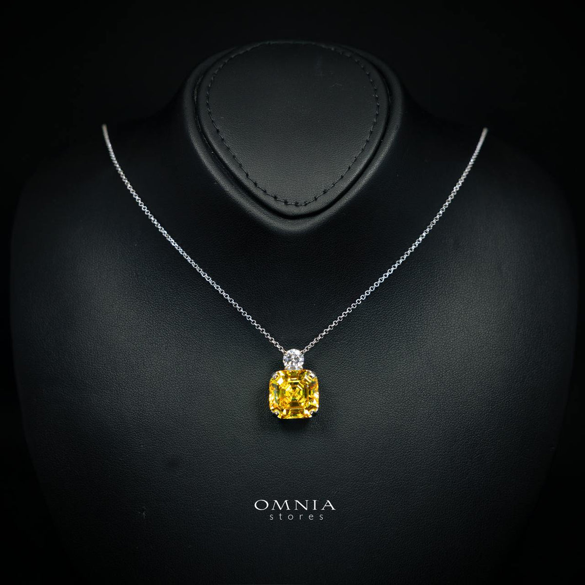 Velaria Asscher-Cut Canary Yellow Pendant Necklace with Premium Simulated Diamonds and Certificate in 925 Sterling Silver