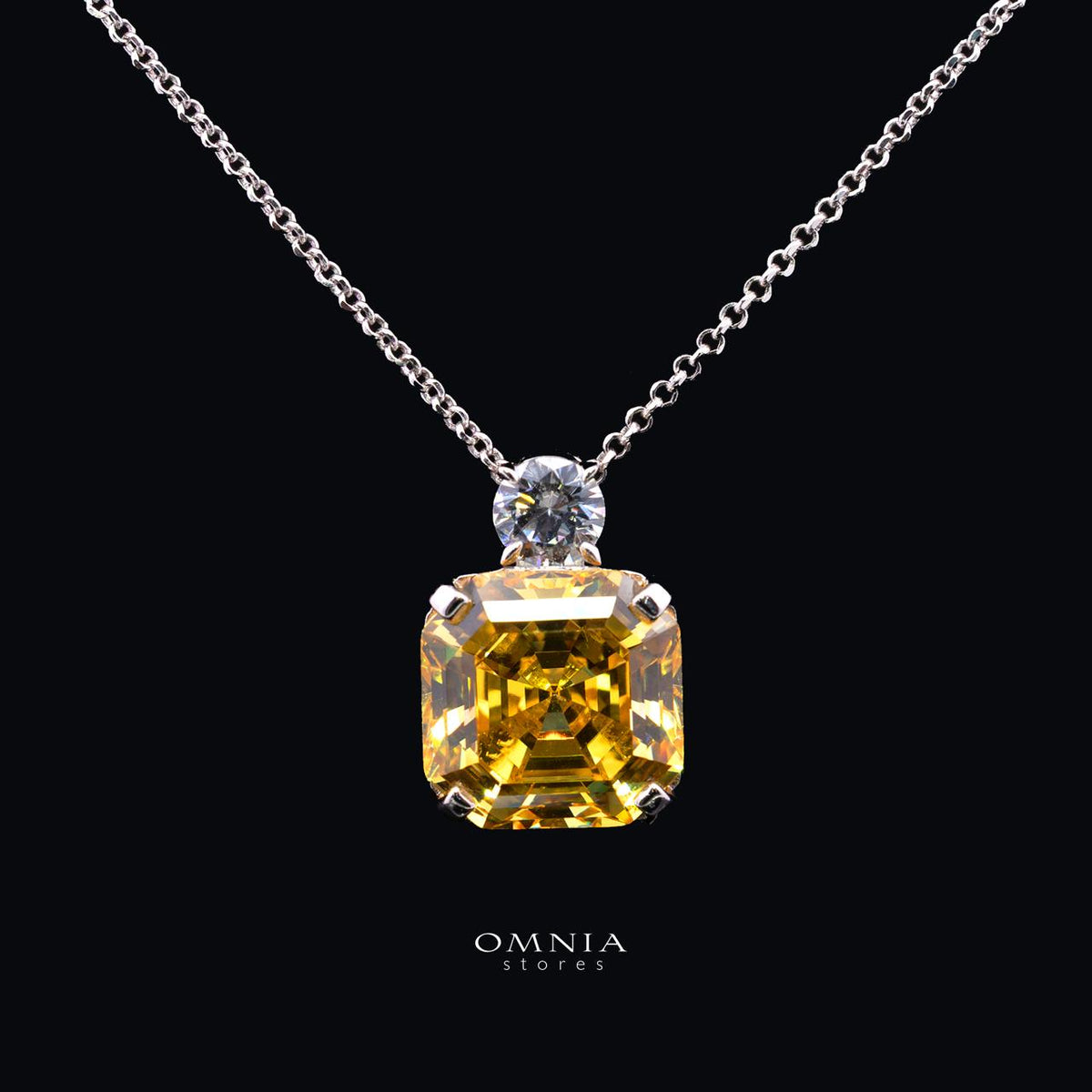 Velaria Asscher-Cut Canary Yellow Pendant Necklace with Premium Simulated Diamonds and Certificate in 925 Sterling Silver