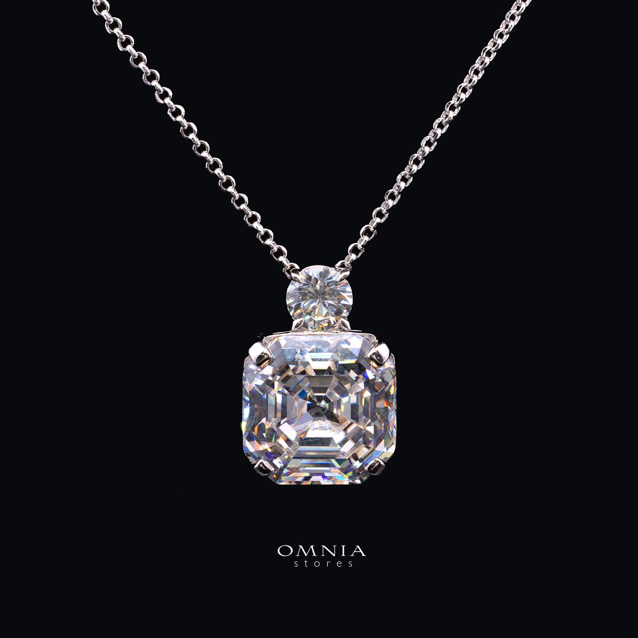 Velaria Asscher-Cut Canary White Pendant Necklace with Premium Simulated Diamonds and Certificate in 925 Sterling Silver