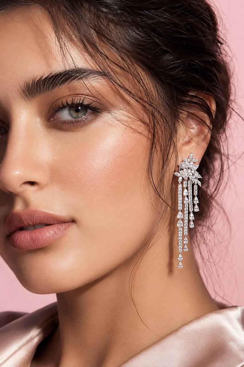 Omnia Abir White Bridal Drop Earrings in 925 Silver with Pear and Marquise-Cut High-Quality Simulated Diamonds