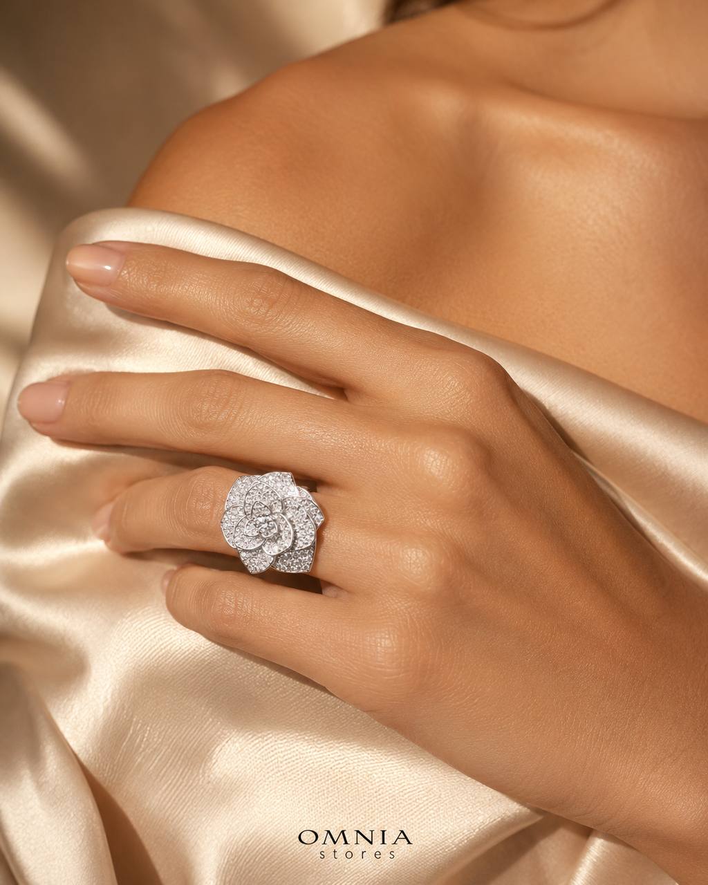 Solara Flower Design White Moissanite Stone Ring With GRA Certified High Quality in 925 Silver