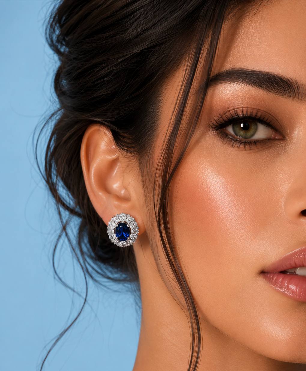 Amilah Lab Grown Sapphire Blue Stones With GRC Certified Earrings in 925 Silver