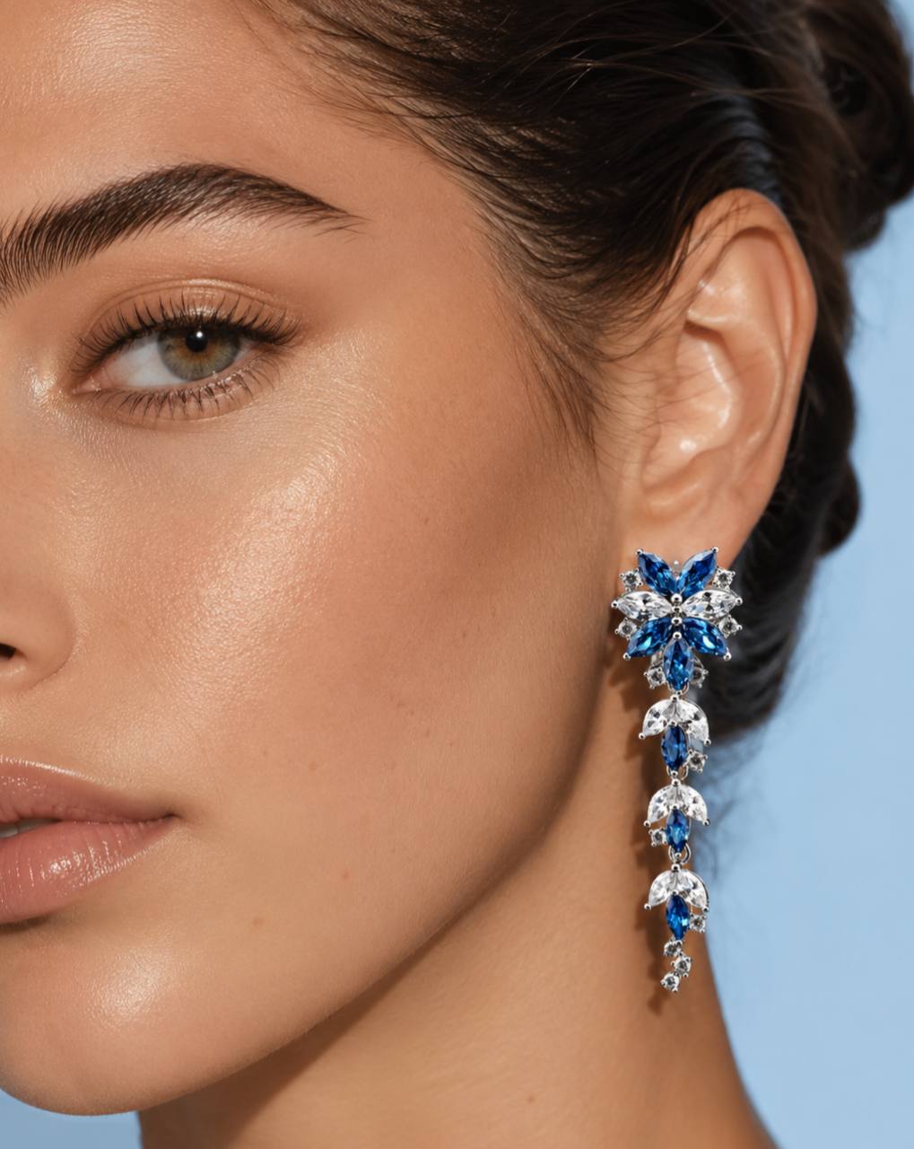 Abla Blue Floral Drop Earrings in 925 Silver with Marquise and Pear-Cut High-Quality Simulated Diamonds