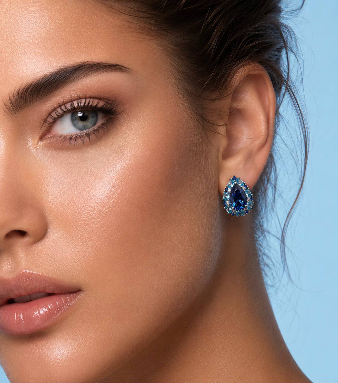 Sireesha Elegant Blue Cluster Clip-On Earrings in 925 Sterling Silver with Premium Simulated Diamond