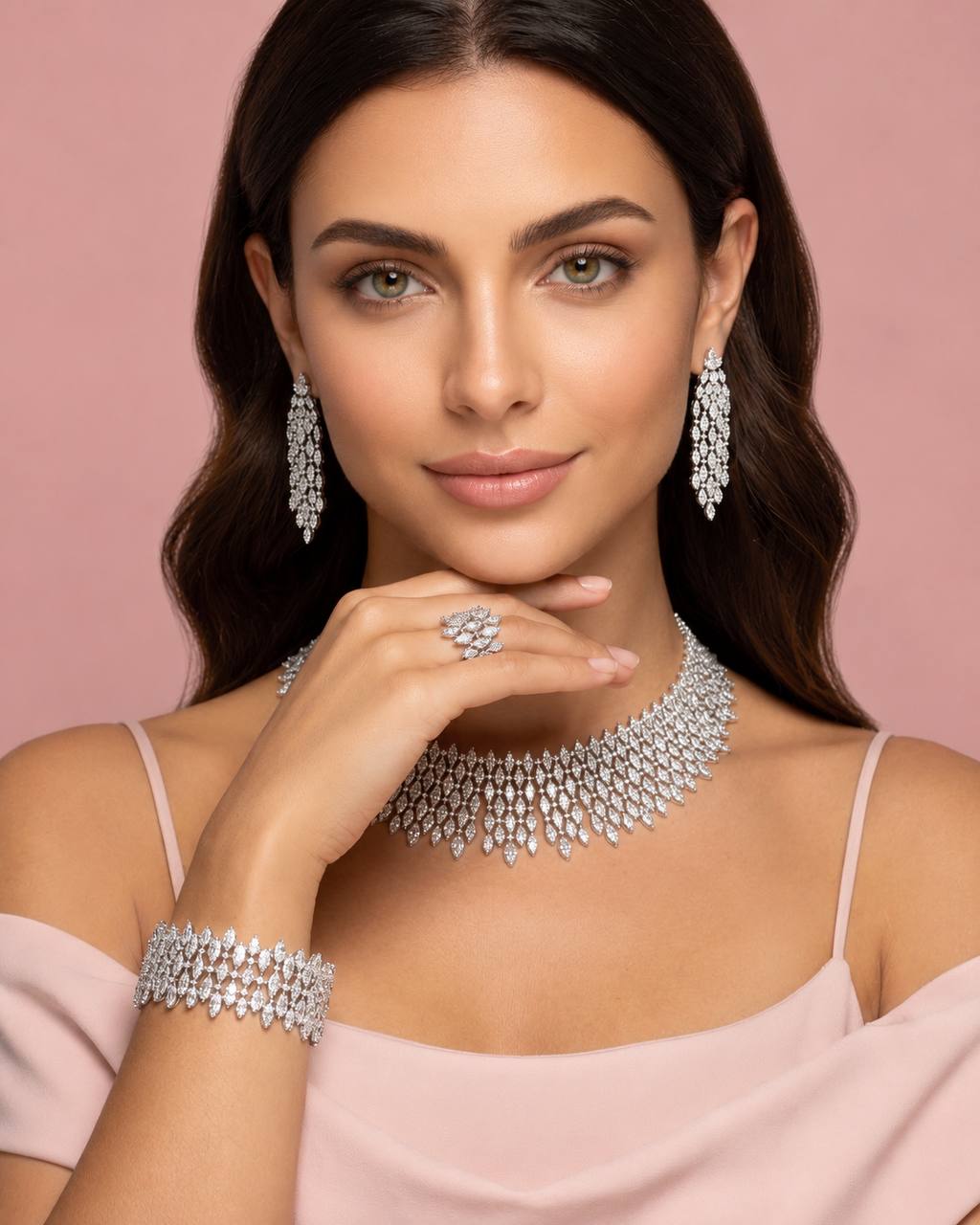 Cyra White Luxury Bridal Full Set with High-Quality Simulated Diamonds and Rhodium Plating