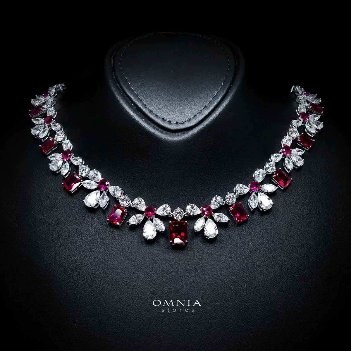 Rizza Ruby Red Luxury Bridal Full Set with High-Quality Simulated Diamonds – Rhodium Plated