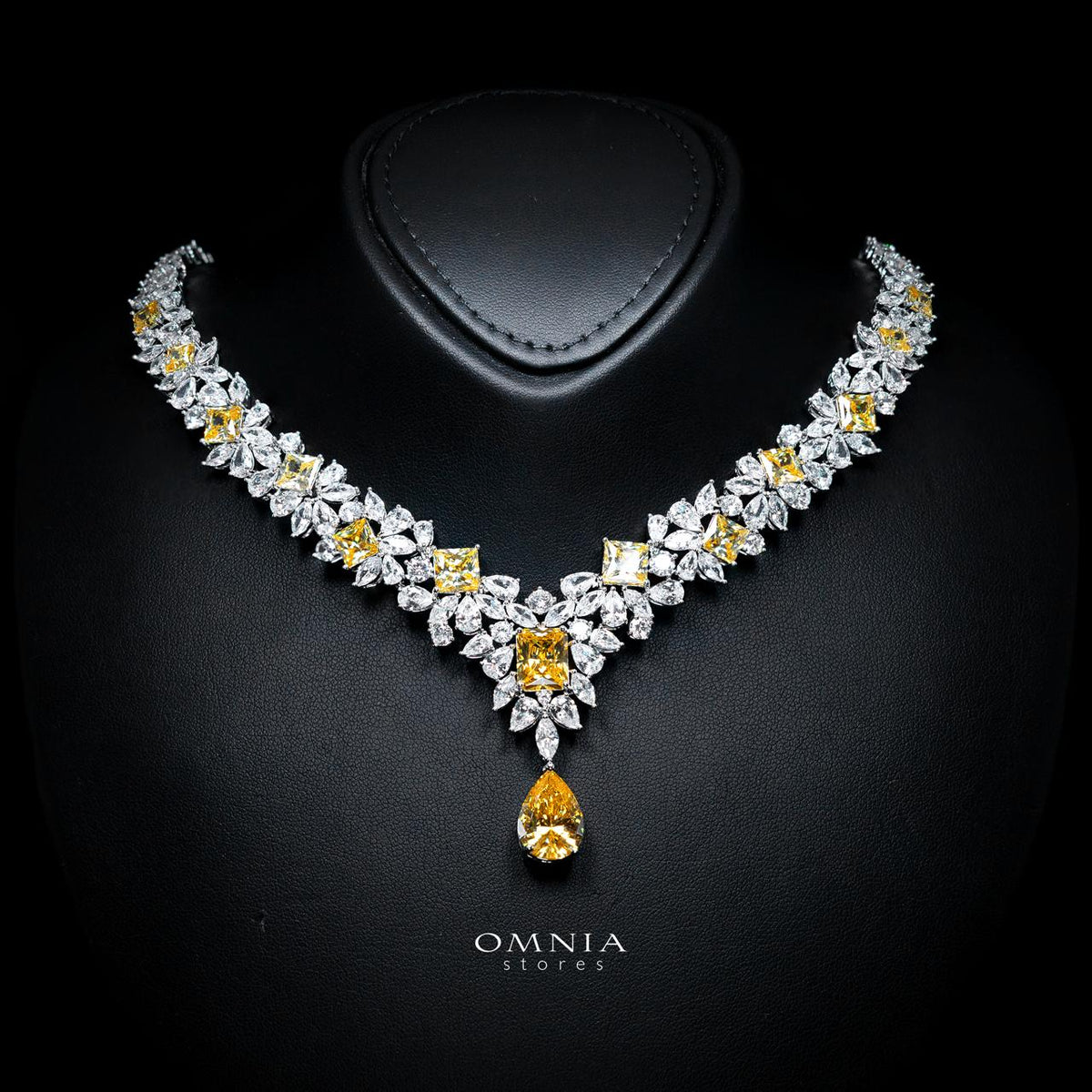 Christine Yellow Luxury Bridal Full Set with High-Quality Simulated Diamonds – Rhodium Plated