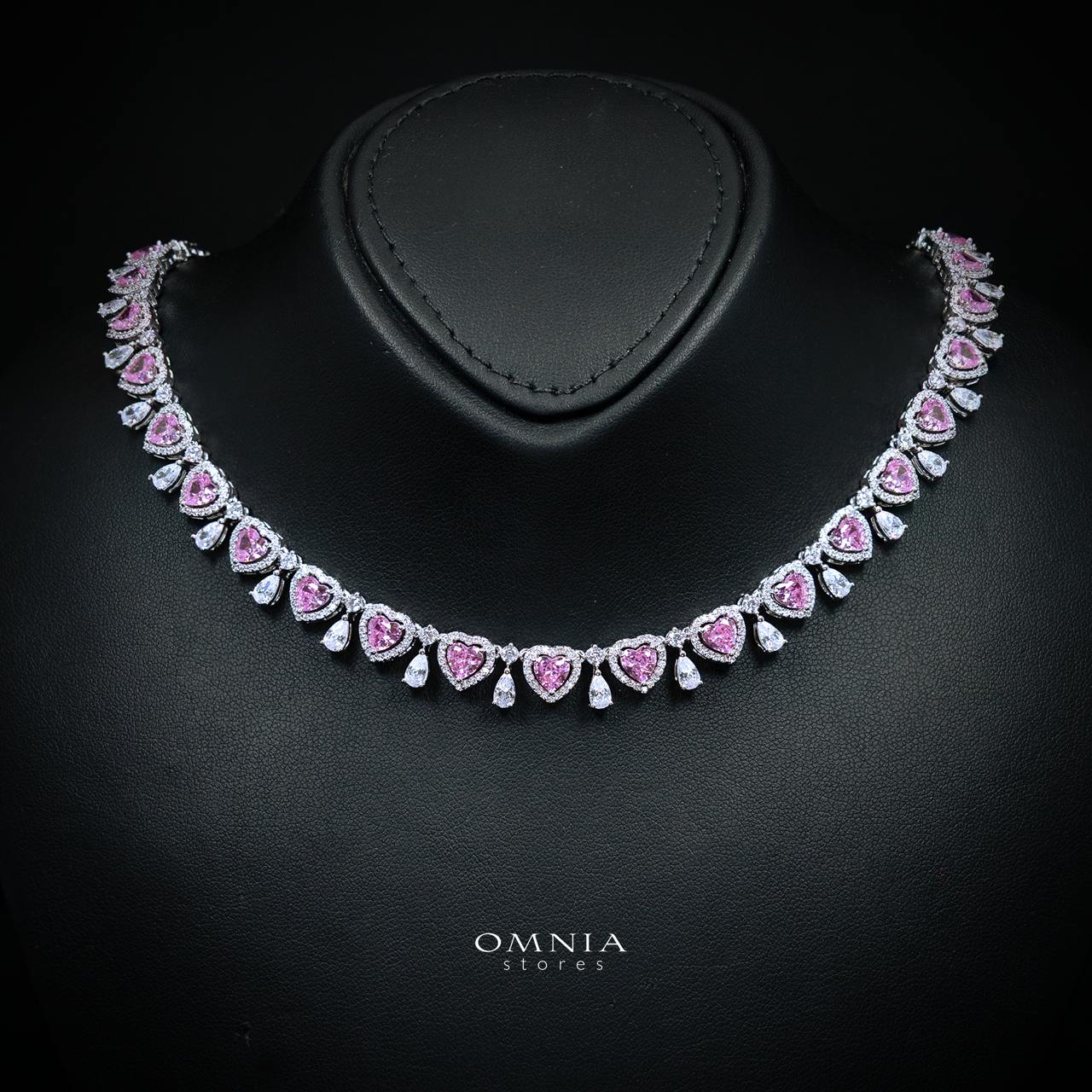 Talina Pink Luxury Bridal Full Jewelry Set with High-Quality Premium Simulated Diamonds-Rhodium-Plated