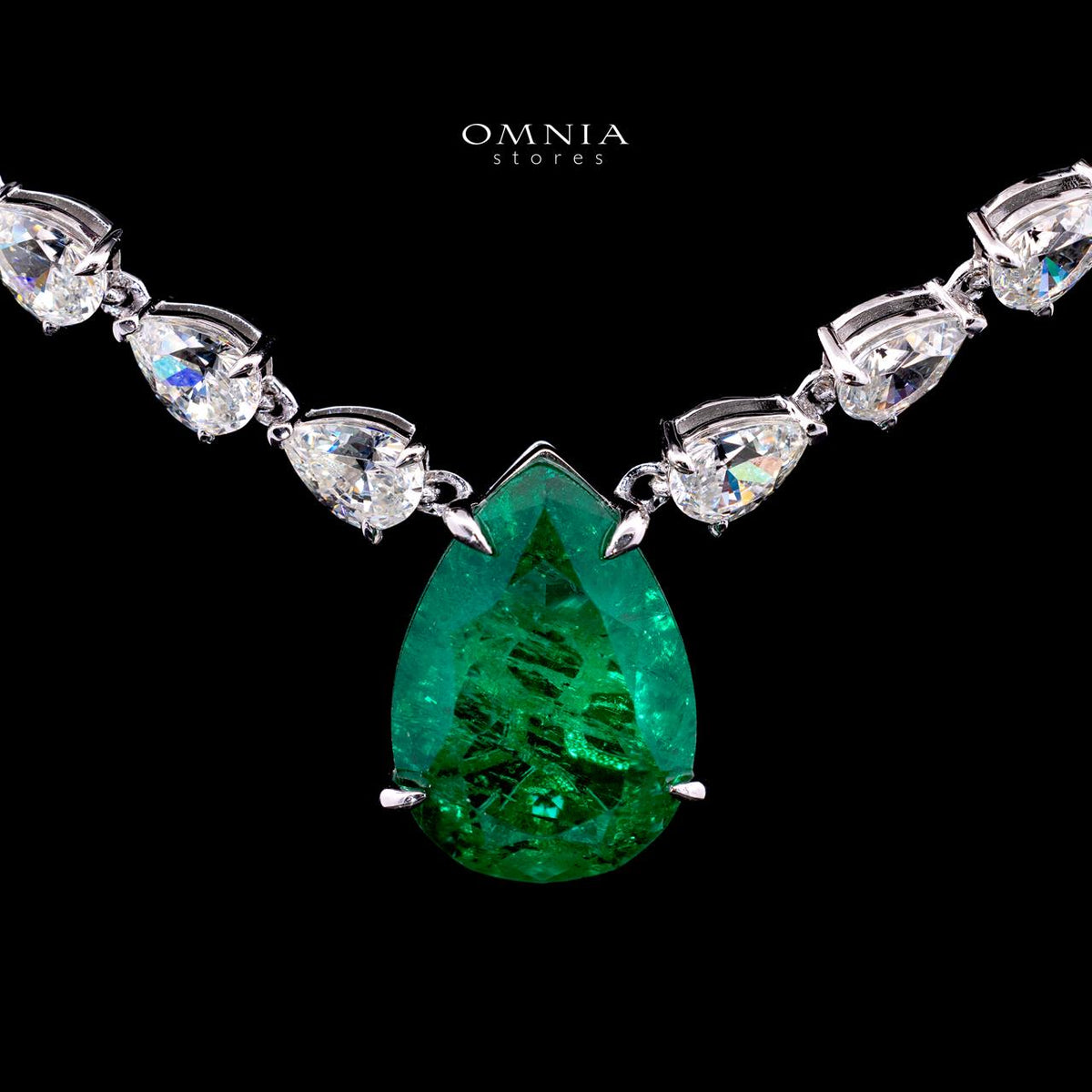 Aretha Green Necklace with Certified Premium Simulated Diamonds in 925 Sterling Silver