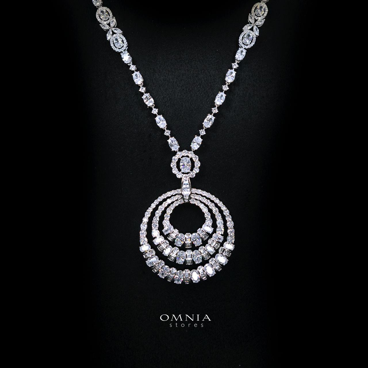 Selestine White Long Chain Necklace and Earring Set with High-Quality Simulated Diamonds and Rhodium Plating