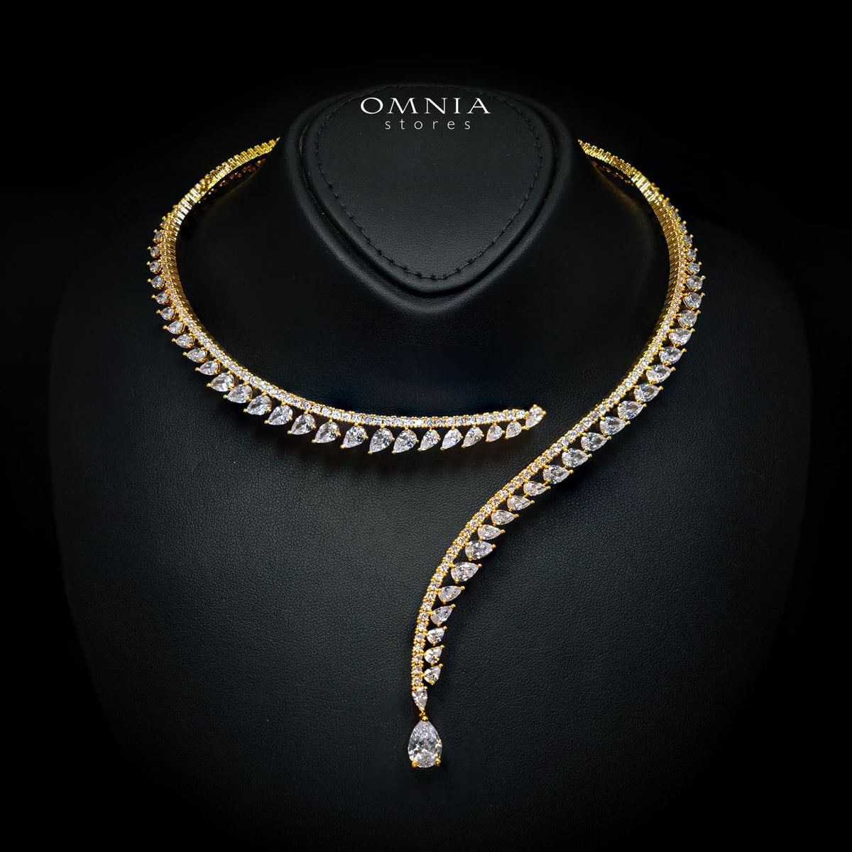 Catalina Elegant Gold Cascading Leaf Drop Bridal Full Set with High-Quality Premium Zircon Stones, Rhodium-Plated Finish