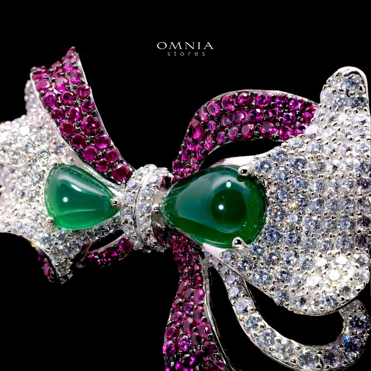 Jamie Bow Brooch with High-Quality Simulated Diamonds in 925 Sterling Silver
