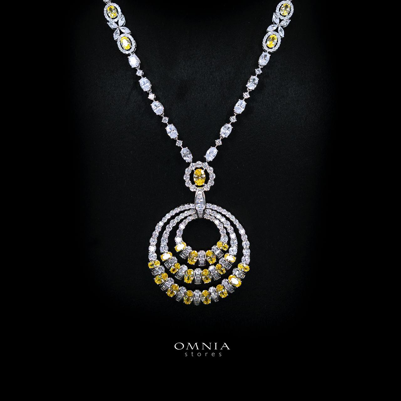 Selestine Yellow Long Chain Necklace and Earring Set with High-Quality Simulated Diamonds and Rhodium Plating