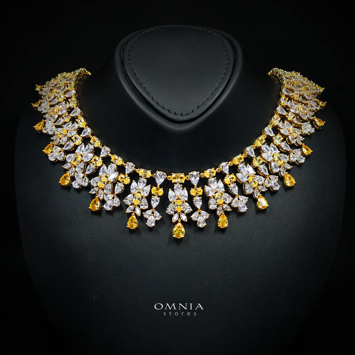 Omnia Dema Gold Luxury Bridal Full Set in High Quality Zircon Stone Rhodium Plated
