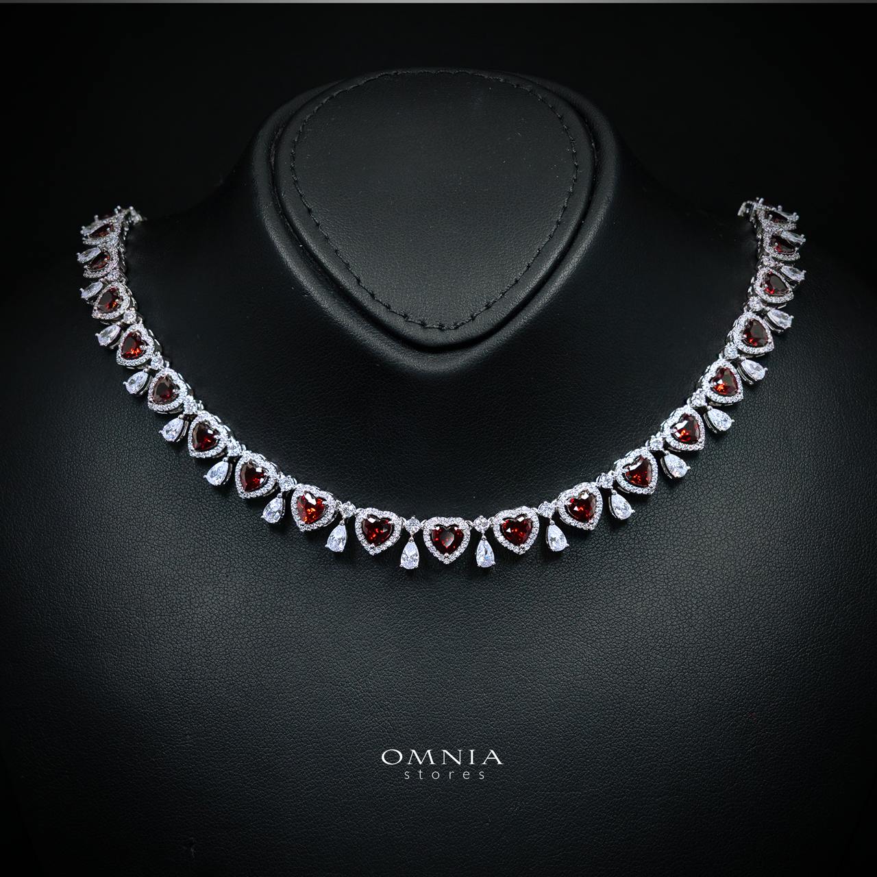 Talina Red Luxury Bridal Full Jewelry Set with High-Quality Premium Simulated Diamonds-Rhodium-Plated