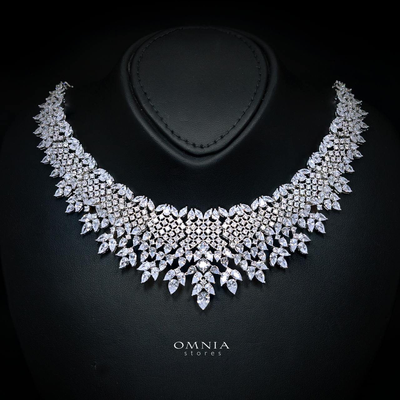 Olenna White Luxury Bridal Full Set with High-Quality Simulated Diamonds, Rhodium Plated