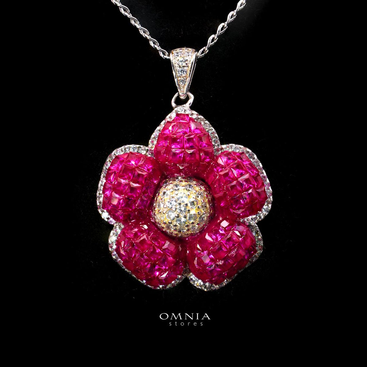 Ruwaina Pink Necklace with High-Quality Premium Simulated Diamonds in 925 Sterling Silver