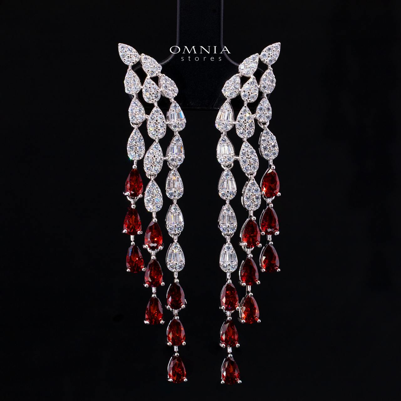 Omnia Senna Luxury Bridal Red Full Set in High Quality Zircon Stone Rhodium Plated