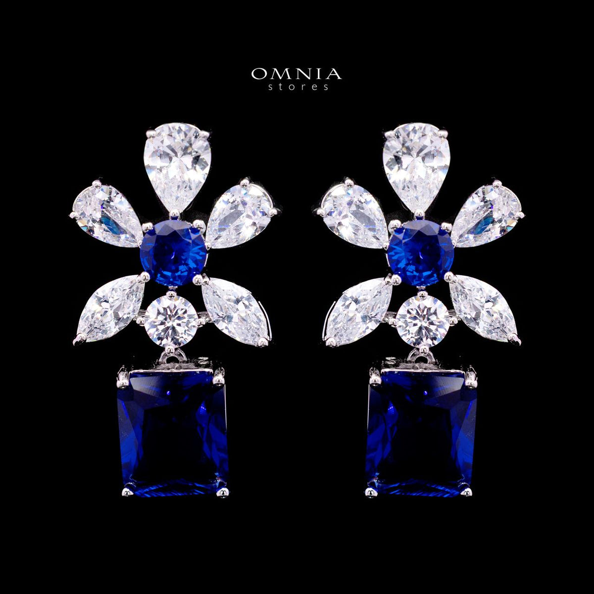 Rizza Blue Luxury Bridal Full Set with High-Quality Simulated Diamonds – Rhodium Plated